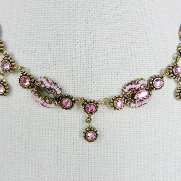 Pink Crystal Beaded Boho Necklace - Picture 2 of 7